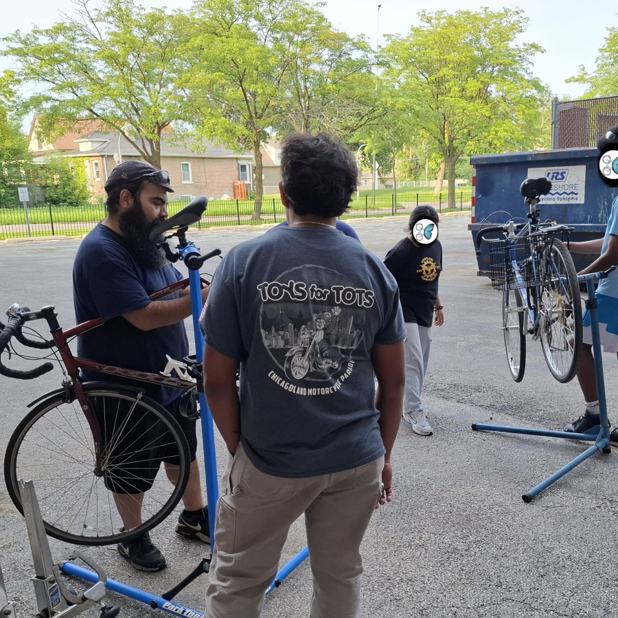 Learning about bikes on a sunny afternoon
